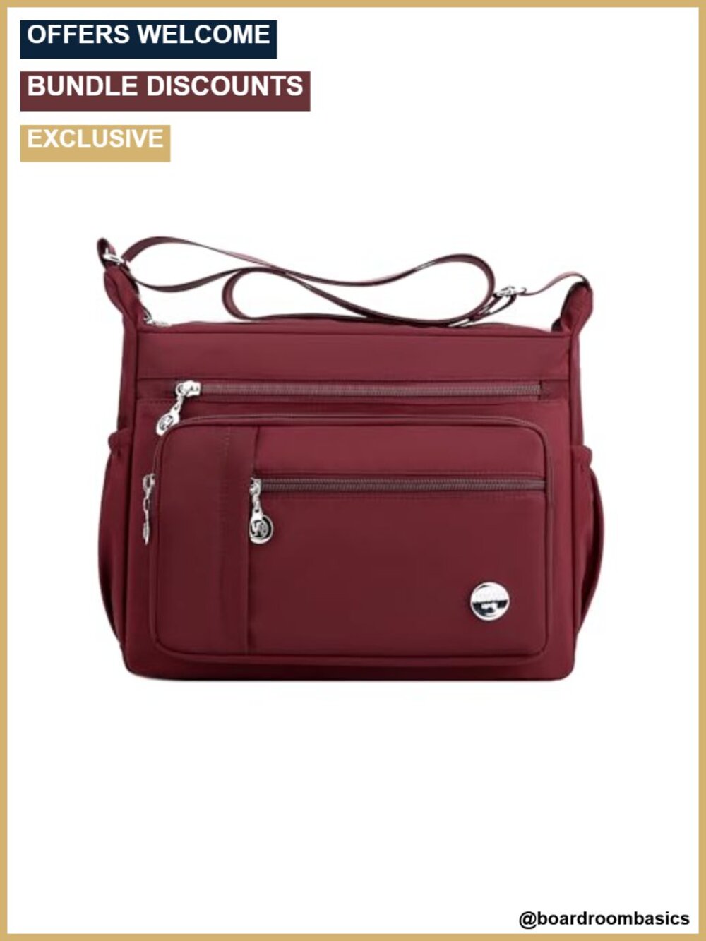 Lightweight Waterproof Nylon Satchel Crossbody Shoulder Bag Multi Pockets